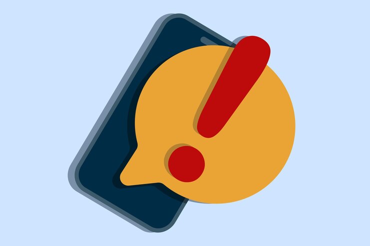 Vector ilustración vectorial concepto de notificación de advertencia con signo de exclamación en la pantalla del dispositivo inteligente