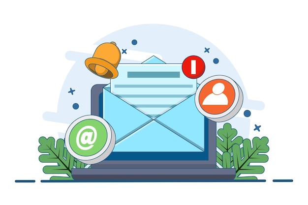 Ilustración vectorial Concepto de nueva notificación de correo electrónico en la pantalla del dispositivo o recordatorio de mensaje no leído