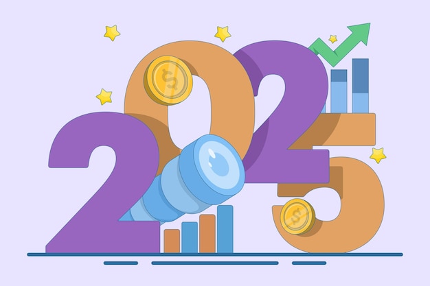 Ilustración vectorial del concepto de oportunidades de éxito en 2025 o el año 2025 con nuevos objetivos empresariales
