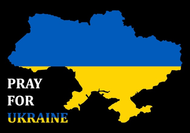 Ilustración vectorial del concepto orar por ucrania salvar a ucrania de rusia y detener la guerra mapa ucraniano en el color de la bandera orar por la paz en ucrania todo el mundo orando por ucrania