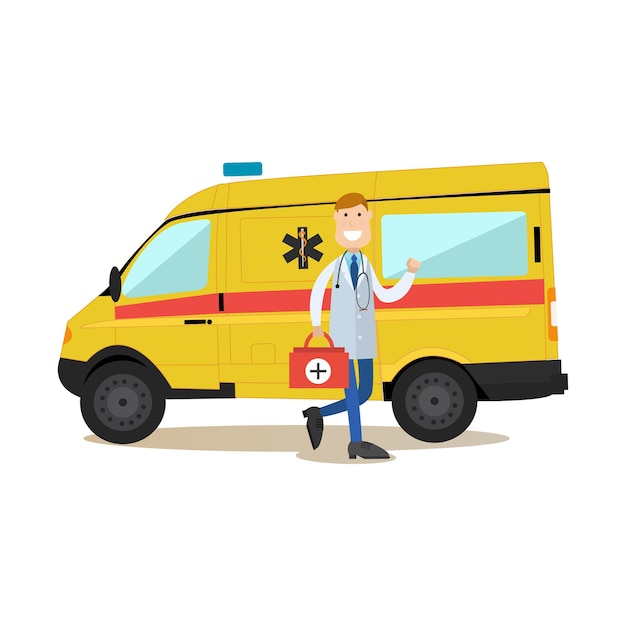 Ilustración vectorial del concepto de personal de ambulancias en estilo plano