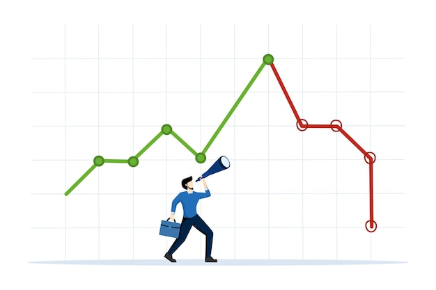 ilustración vectorial del concepto de predicción de acciones con Investor usando binoculares para ver el precio de las acciones