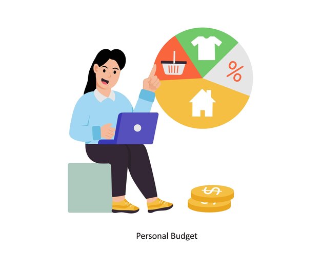 Ilustración vectorial del concepto de presupuesto personal Inflación aislada En fondo blanco