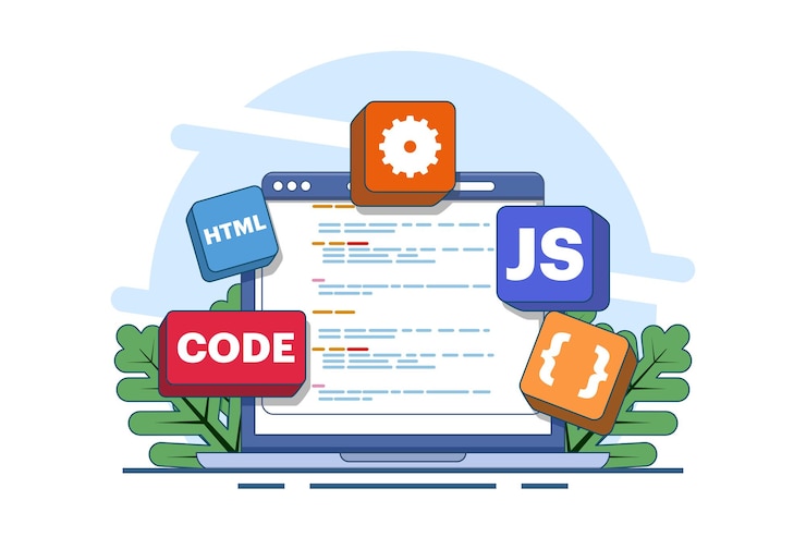 Vector ilustración vectorial concepto de programación informática con java o html o diseño web o software