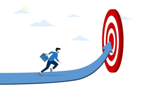 Ilustración vectorial del concepto de progreso hacia un objetivo o el logro de objetivos empresariales