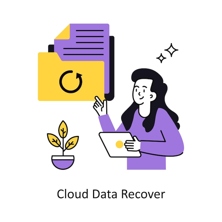 Vector ilustración vectorial del concepto de recuperación de datos en la nube aislada en fondo blanco