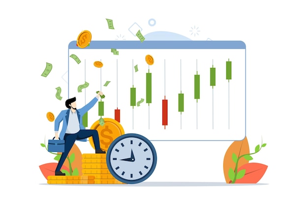 Ilustración vectorial del concepto de retorno de la inversión con el hombre invirtiendo con éxito