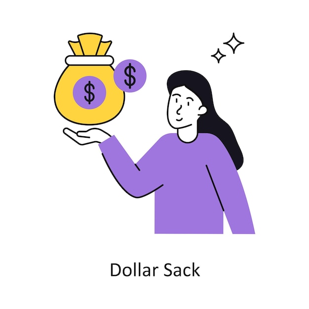 Ilustración vectorial del concepto del saco de dólar aislada en fondo blanco