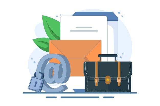 Ilustración vectorial Concepto de seguridad de candado fuerte en el símbolo de correo electrónico o protección de seguridad de correo electrónico