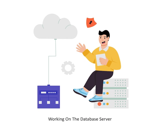 Ilustración vectorial del concepto de servidor de trabajo en la base de datos Base de datos aislada en fondo blanco