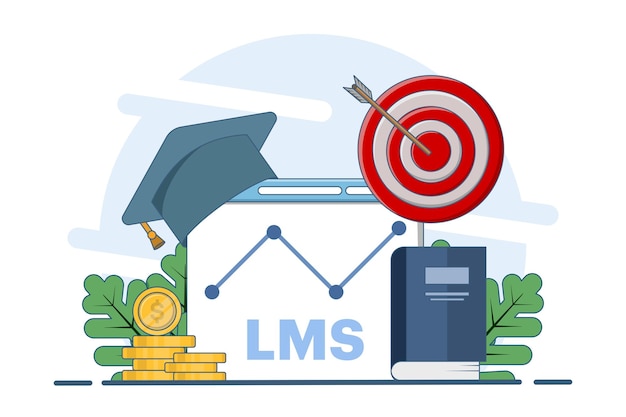 Ilustración vectorial del concepto de sistema de gestión del aprendizaje o LMS como educación en línea
