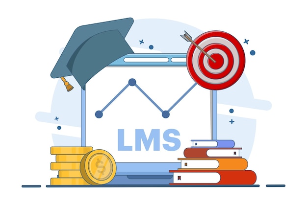 Ilustración vectorial del concepto de sistema de gestión del aprendizaje o LMS como educación en línea