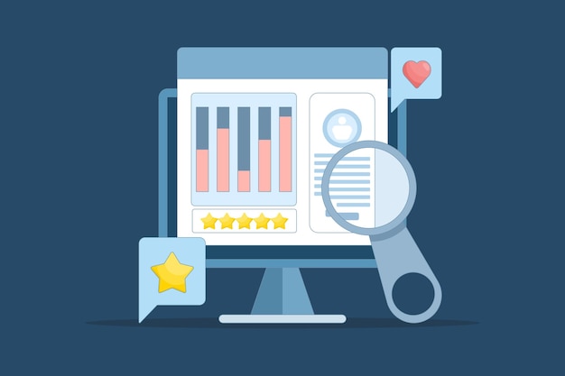 Ilustración vectorial concepto de software de análisis de clientes o inteligencia de negocios o informe de sitio web