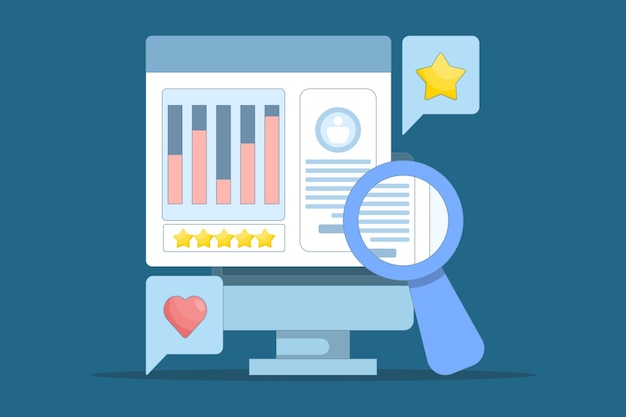 Ilustración vectorial concepto de software de análisis de clientes o inteligencia de negocios o informe de sitio web