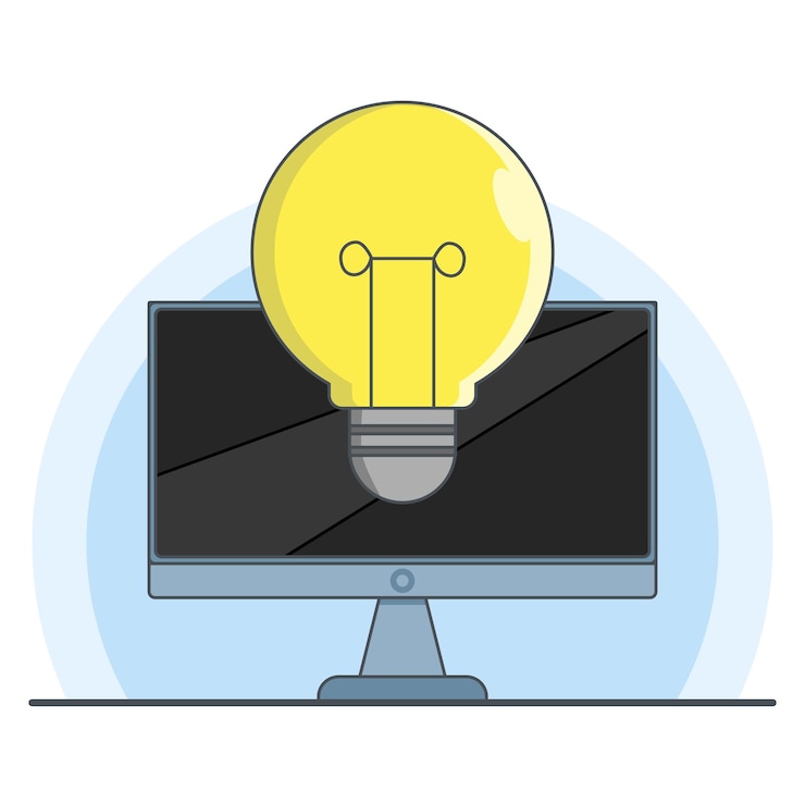 Vector ilustración vectorial del concepto de tecnología educativa con portátil y lámpara de dibujos animados