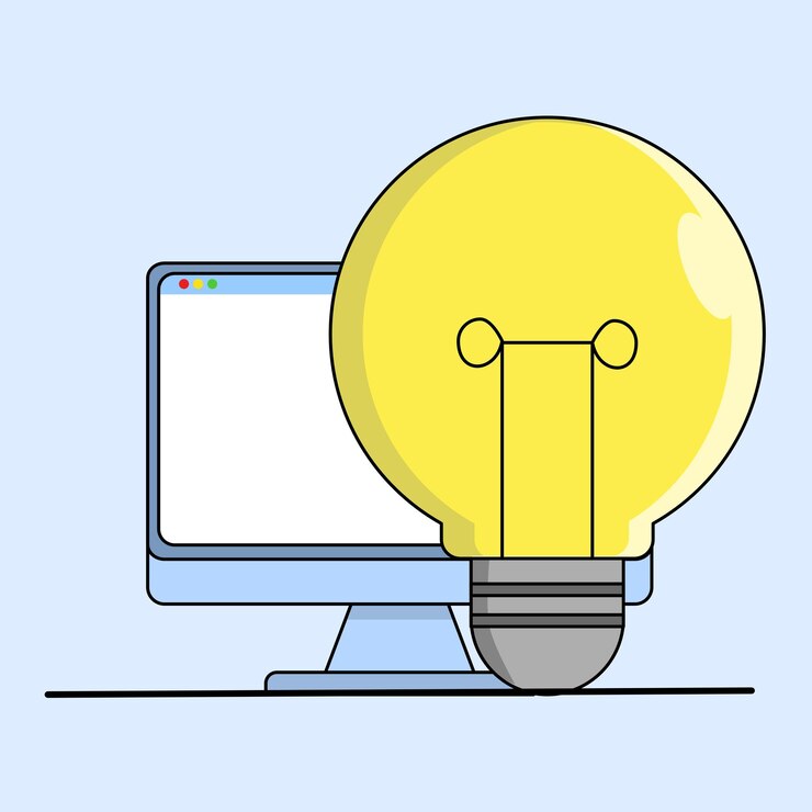Vector ilustración vectorial del concepto de tecnología educativa con portátil y lámpara de dibujos animados