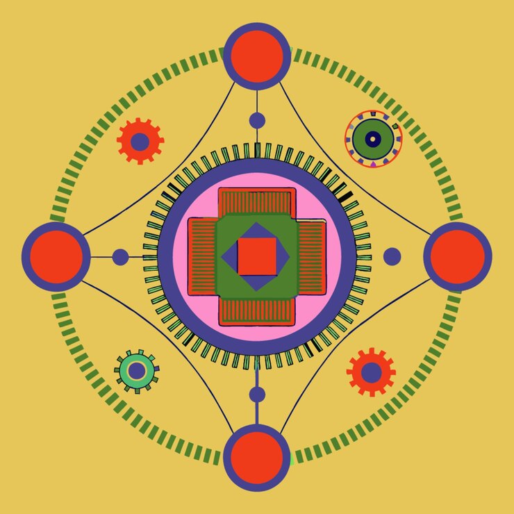 Vector ilustración vectorial de concepto tecnológico con elementos de diseño de algoritmo de estilo plano