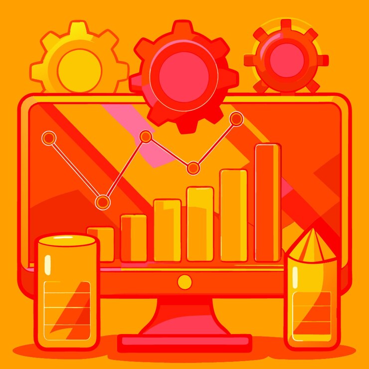 Vector ilustración vectorial de concepto tecnológico con elementos de diseño analítico de estilo plano