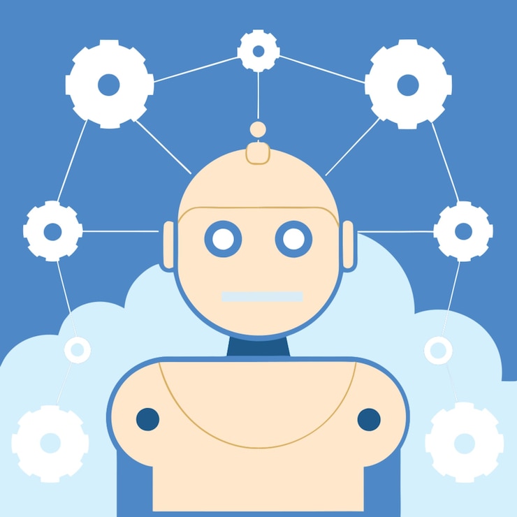 Vector ilustración vectorial de concepto tecnológico con elementos de diseño de inteligencia artificial de estilo plano