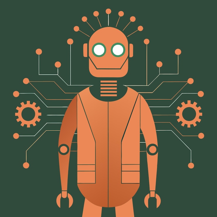 Vector ilustración vectorial de concepto tecnológico con elementos de diseño de inteligencia artificial de estilo plano