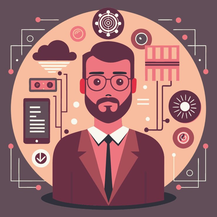 Vector ilustración vectorial de concepto tecnológico con elementos de estilo plano de diseño biométrico