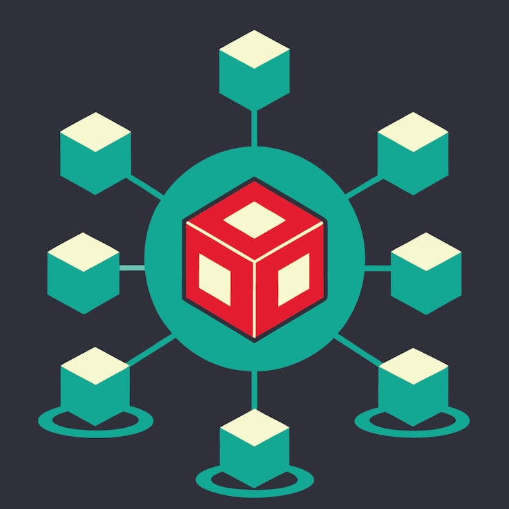 Vector ilustración vectorial de concepto tecnológico con elementos de estilo plano de diseño de blockchain