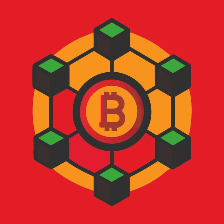 Vector ilustración vectorial de concepto tecnológico con elementos de estilo plano de diseño de blockchain