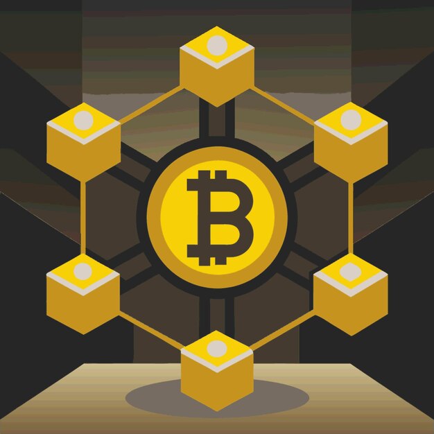 Ilustración vectorial de concepto tecnológico con elementos de estilo plano de diseño de blockchain