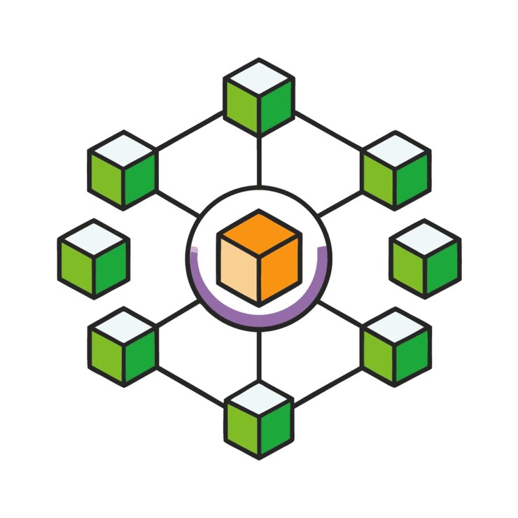 Vector ilustración vectorial de concepto tecnológico con elementos de estilo plano de diseño de blockchain