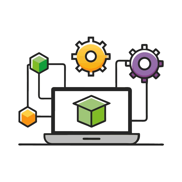 Ilustración vectorial de concepto tecnológico con elementos de estilo plano de diseño de Bootcamp