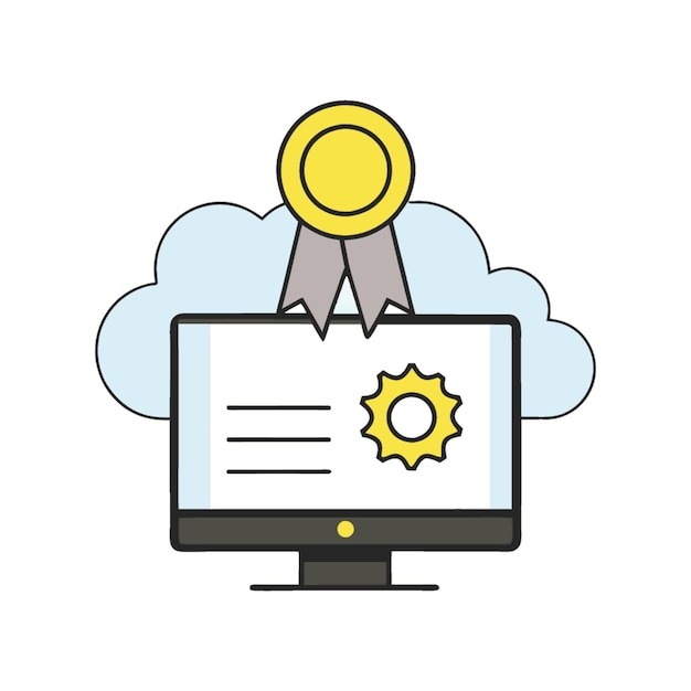 Ilustración vectorial de concepto tecnológico con elementos de estilo plano de diseño de certificación