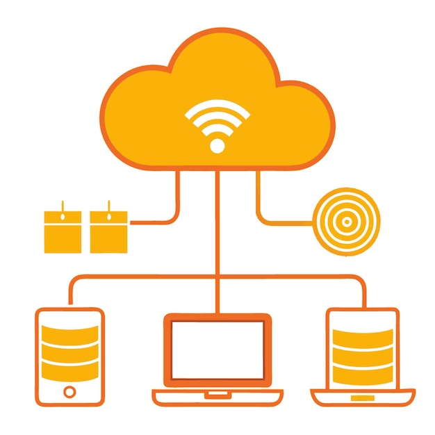 Ilustración vectorial de concepto tecnológico con elementos de estilo plano de diseño de computación en la nube