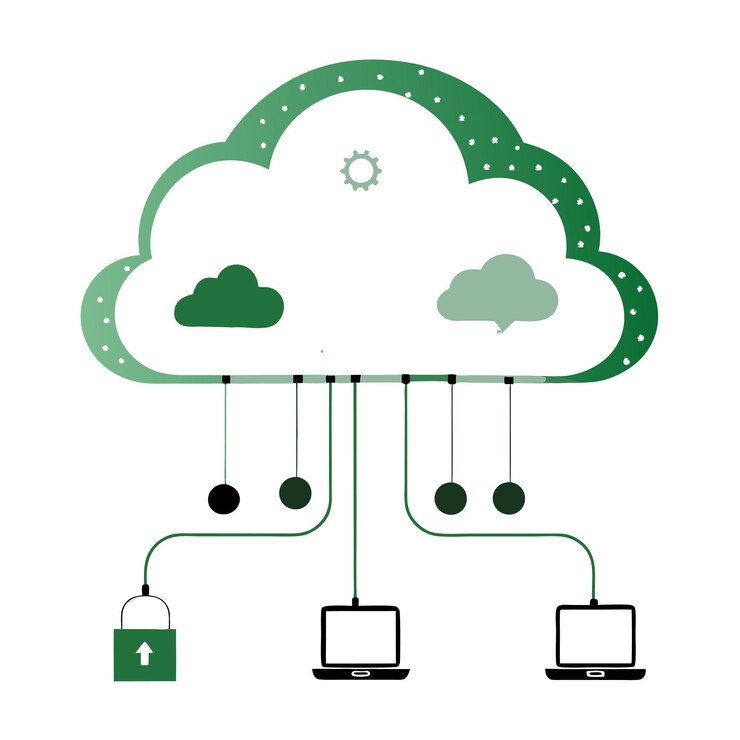 Vector ilustración vectorial de concepto tecnológico con elementos de estilo plano de diseño de computación en la nube