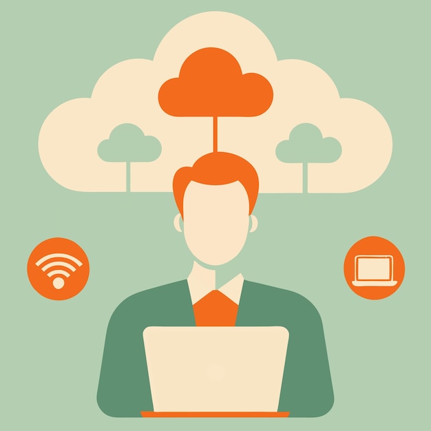 Ilustración vectorial de concepto tecnológico con elementos de estilo plano de diseño de computación en la nube