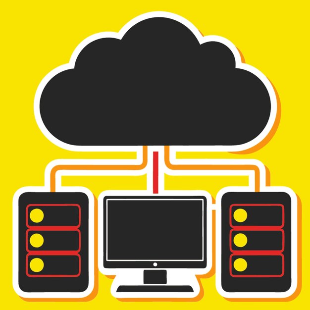 Ilustración vectorial de concepto tecnológico con elementos de estilo plano de diseño de computación en la nube