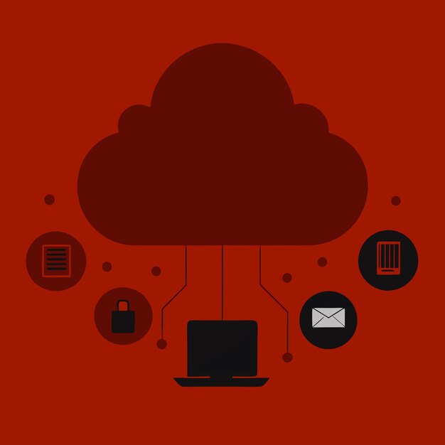 Ilustración vectorial de concepto tecnológico con elementos de estilo plano de diseño de computación en la nube