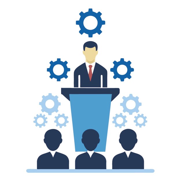 Ilustración vectorial de concepto tecnológico con elementos de estilo plano de diseño de conferencia