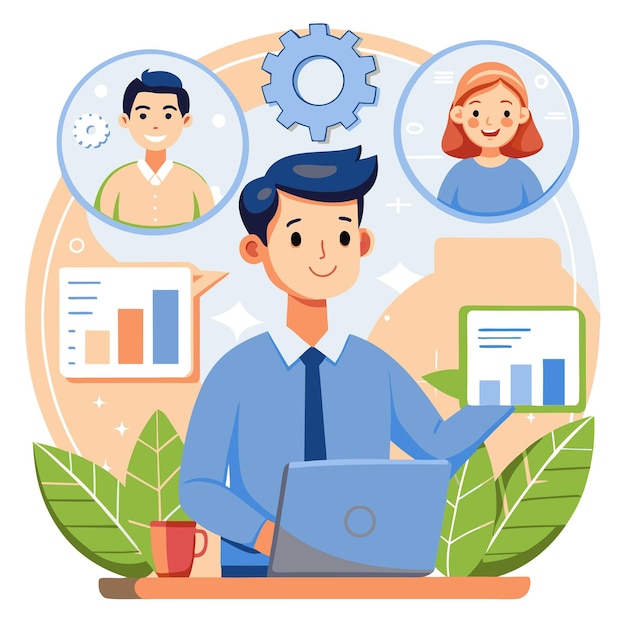 Ilustración vectorial de concepto tecnológico con elementos de estilo plano de diseño de consultoría