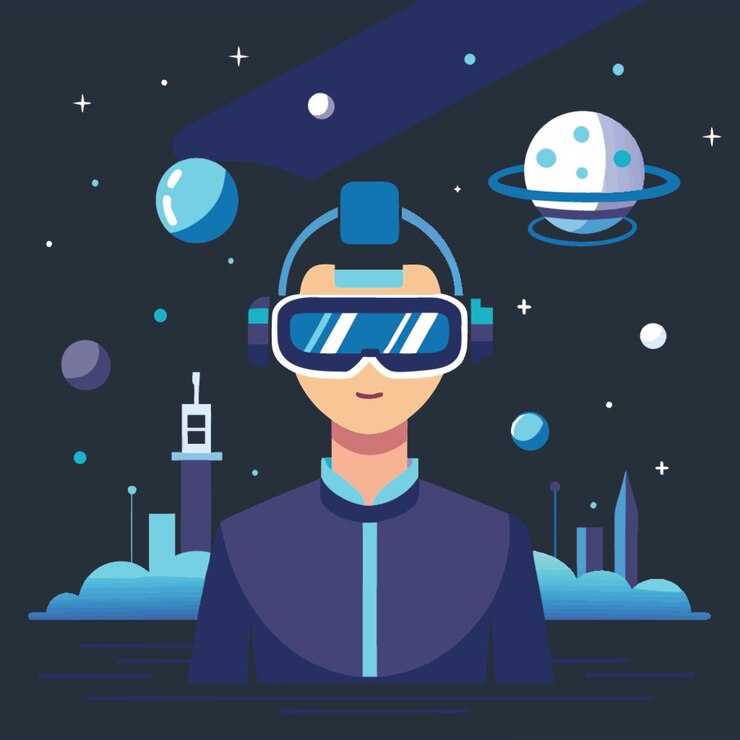 Vector ilustración vectorial de concepto tecnológico con elementos de estilo plano de diseño de realidad aumentada