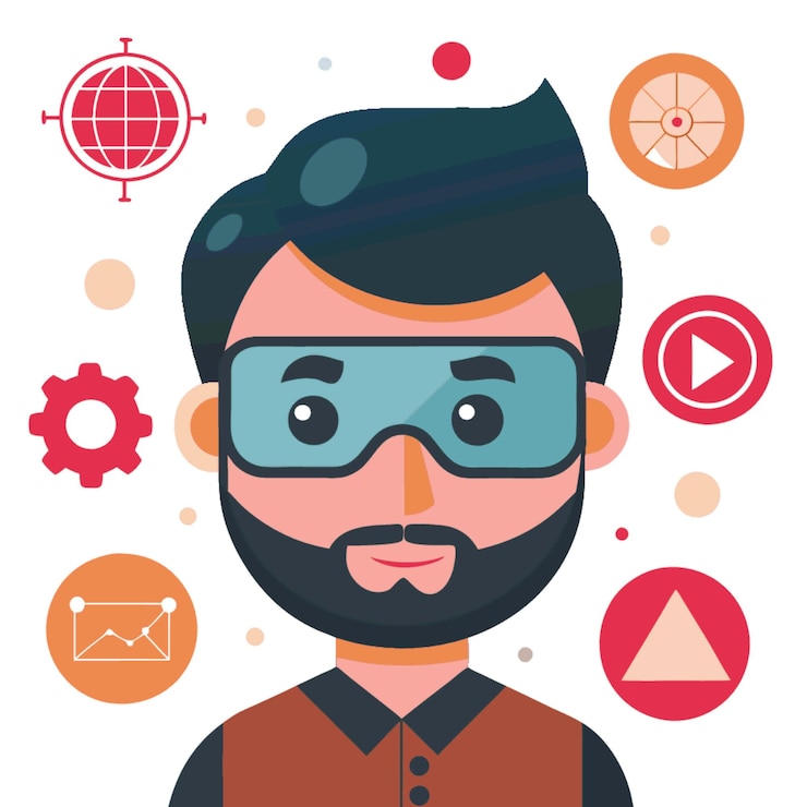 Vector ilustración vectorial de concepto tecnológico con elementos de estilo plano de diseño de realidad aumentada