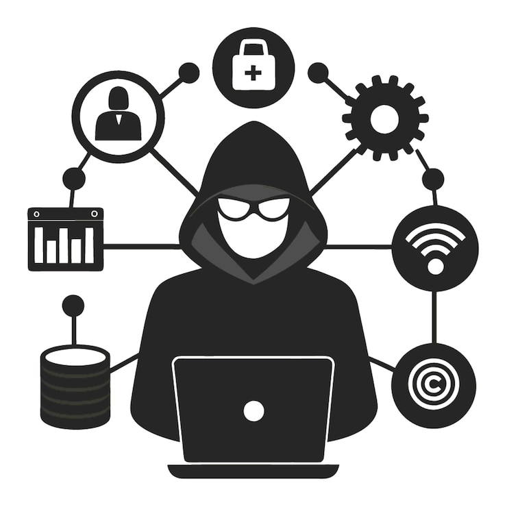 Vector ilustración vectorial de concepto tecnológico con elementos de estilo plano de diseño de seguridad cibernética