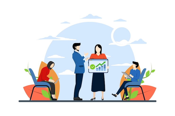 Vector ilustración vectorial del concepto de trabajo en equipo con equipos de personas en el trabajo trabajando juntos en soluciones