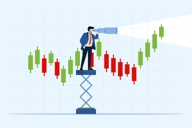 Ilustración vectorial del concepto de ver las ganancias futuras en el comercio de acciones