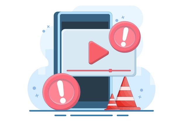 Ilustración vectorial del concepto de vídeo de advertencia o notificación de riesgo y problema de peligro