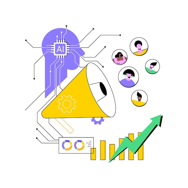 Ilustración vectorial de conceptos abstractos de campañas de marketing mejoradas por AI