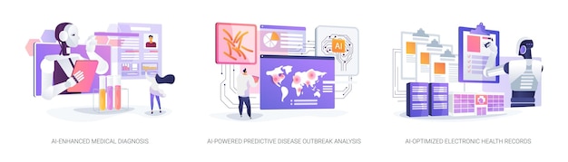 Ilustración vectorial de conceptos abstractos de la IA en el cuidado de la salud