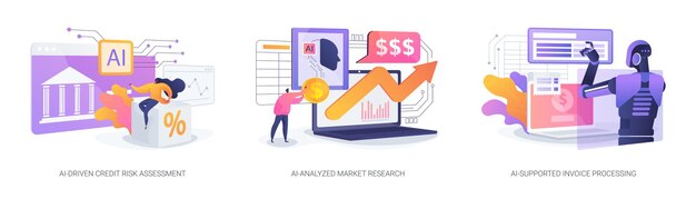 Ilustración vectorial de conceptos abstractos de la IA en la gestión financiera