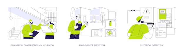 Ilustración vectorial de conceptos abstractos de inspección del progreso de la construcción comercial