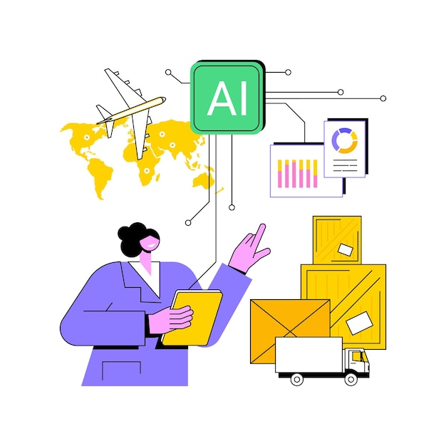 Ilustración vectorial de conceptos abstractos de pronóstico de IA para una cadena de suministro eficiente