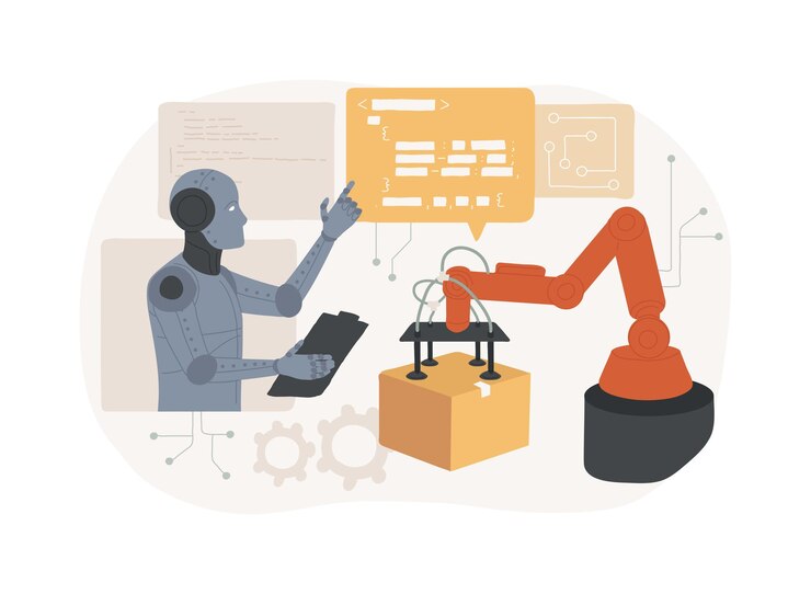 Vector ilustración vectorial de conceptos abstractos de robótica y automatización con soporte de ais